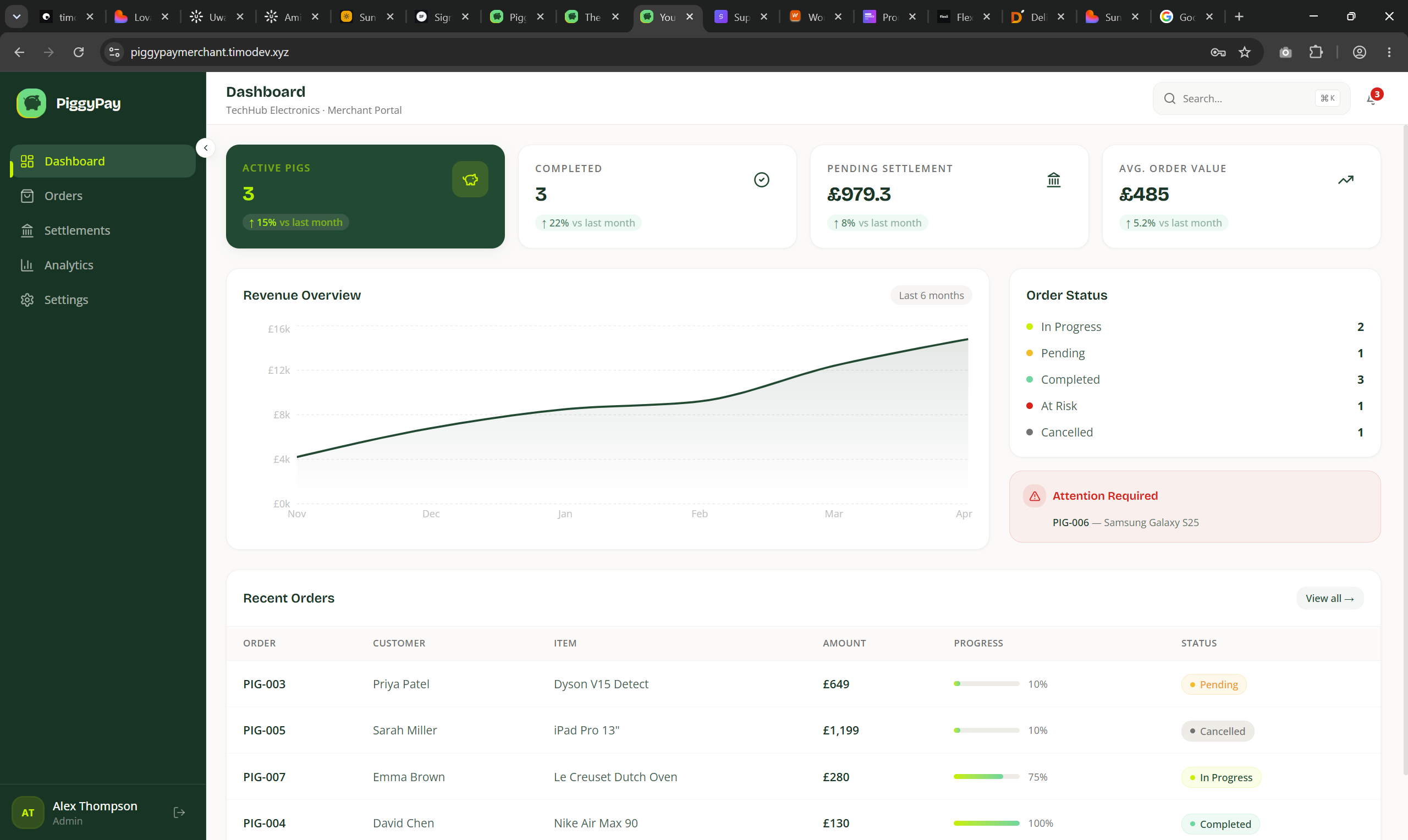 Merchant dashboard